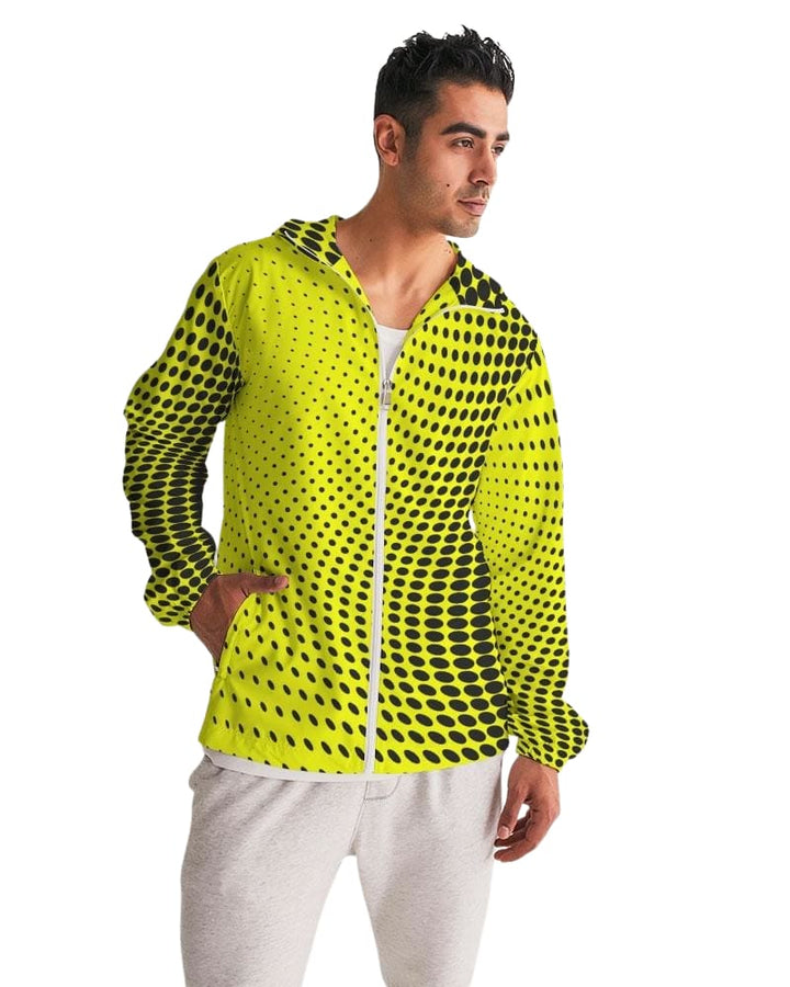 Mens Lightweight Windbreaker Jacket with Hood and Zipper Closure Yellow Dotted