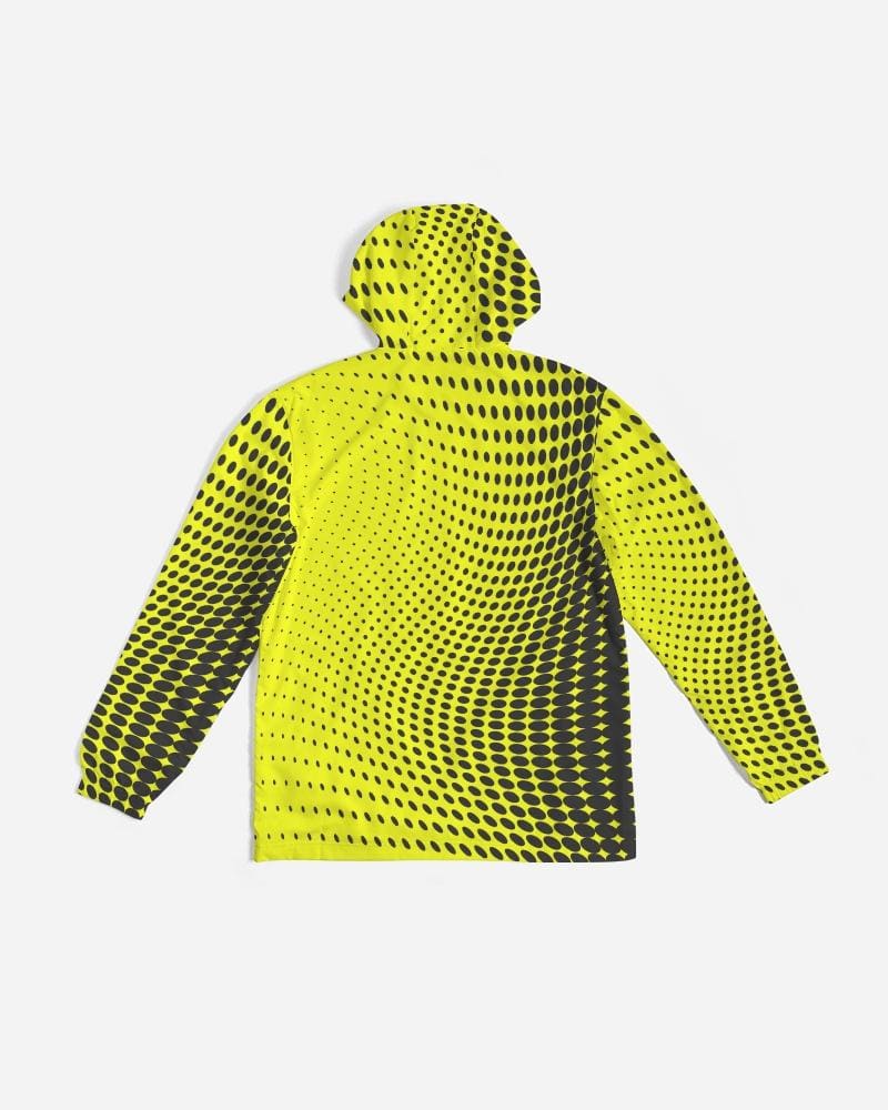 Mens Lightweight Windbreaker Jacket with Hood and Zipper Closure Yellow Dotted