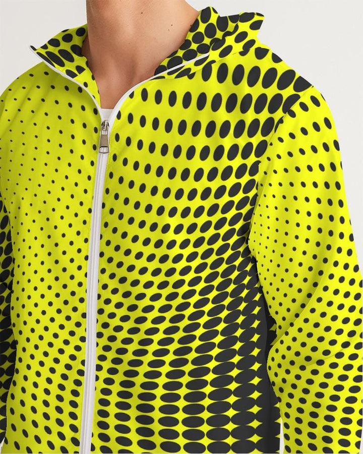 Mens Lightweight Windbreaker Jacket with Hood and Zipper Closure Yellow Dotted