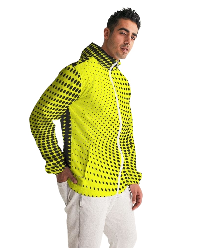 Mens Lightweight Windbreaker Jacket with Hood and Zipper Closure Yellow Dotted