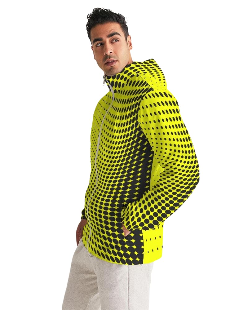 Mens Lightweight Windbreaker Jacket with Hood and Zipper Closure Yellow Dotted