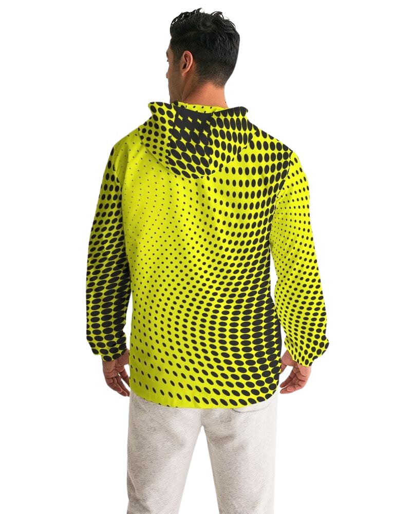 Mens Lightweight Windbreaker Jacket with Hood and Zipper Closure Yellow Dotted