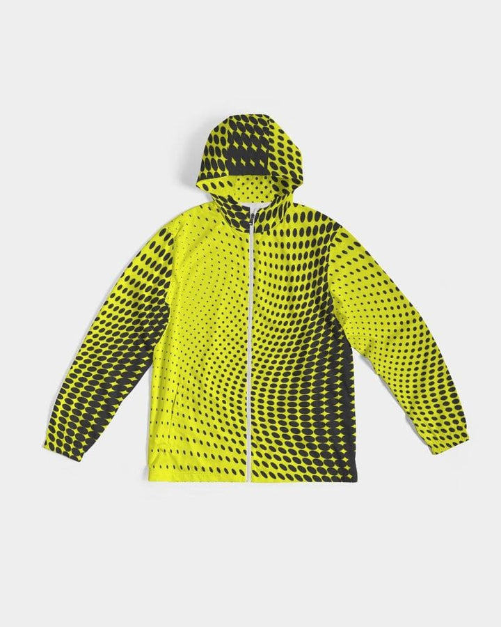 Mens Lightweight Windbreaker Jacket with Hood and Zipper Closure Yellow Dotted