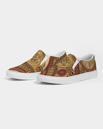 Mens Sneakers Brown Paisley Low Top Canvas Slip-on Sports Shoes - B3z475 - Mens