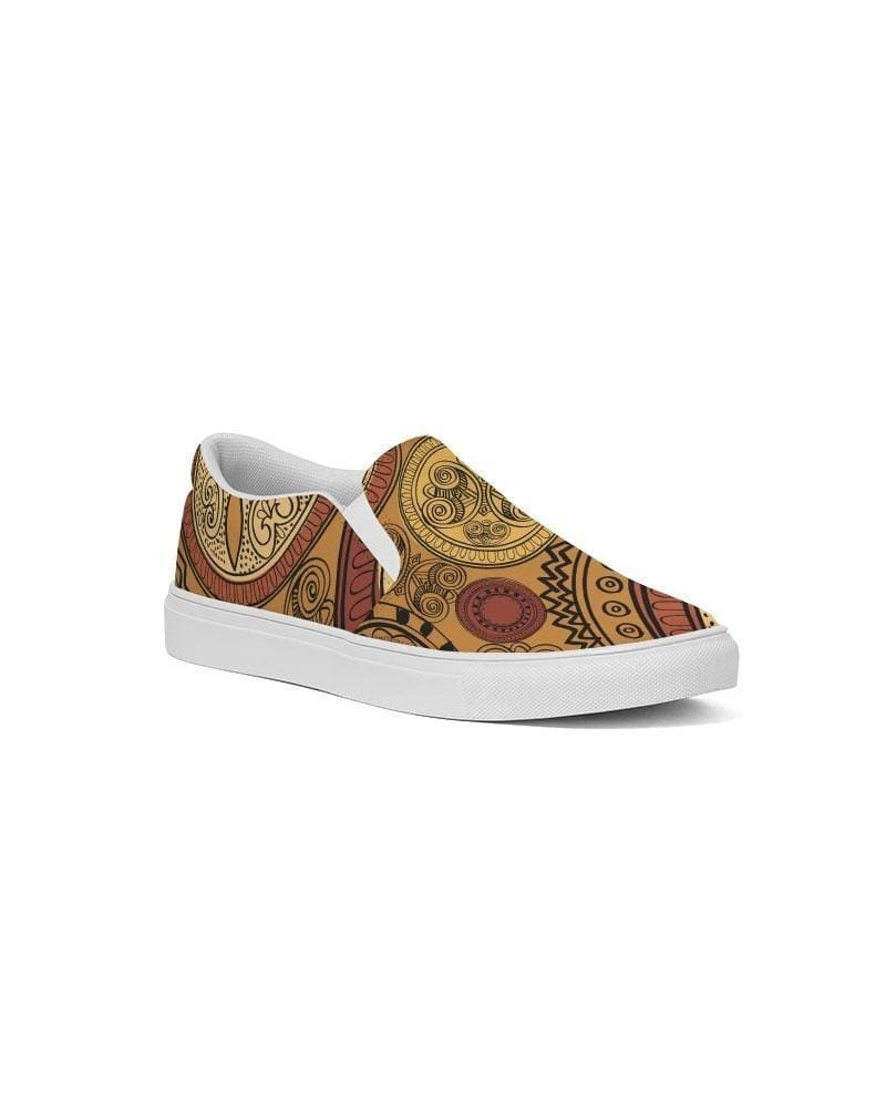 Mens Sneakers Brown Paisley Low Top Canvas Slip-on Sports Shoes - B3z475 - Mens