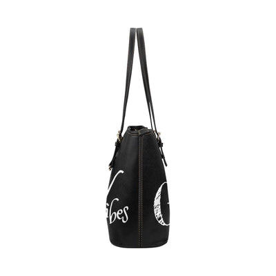 Large Leather Tote Shoulder Bag - Black Good Vibes Pattern Illustration - Bags |