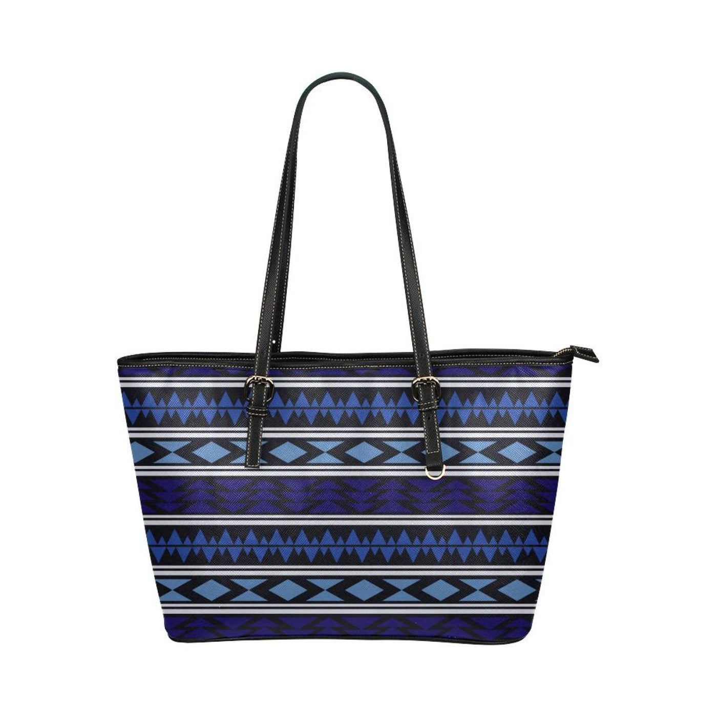 Large Leather Tote Shoulder Bag - Blue Aztec Pattern Illustration - Bags