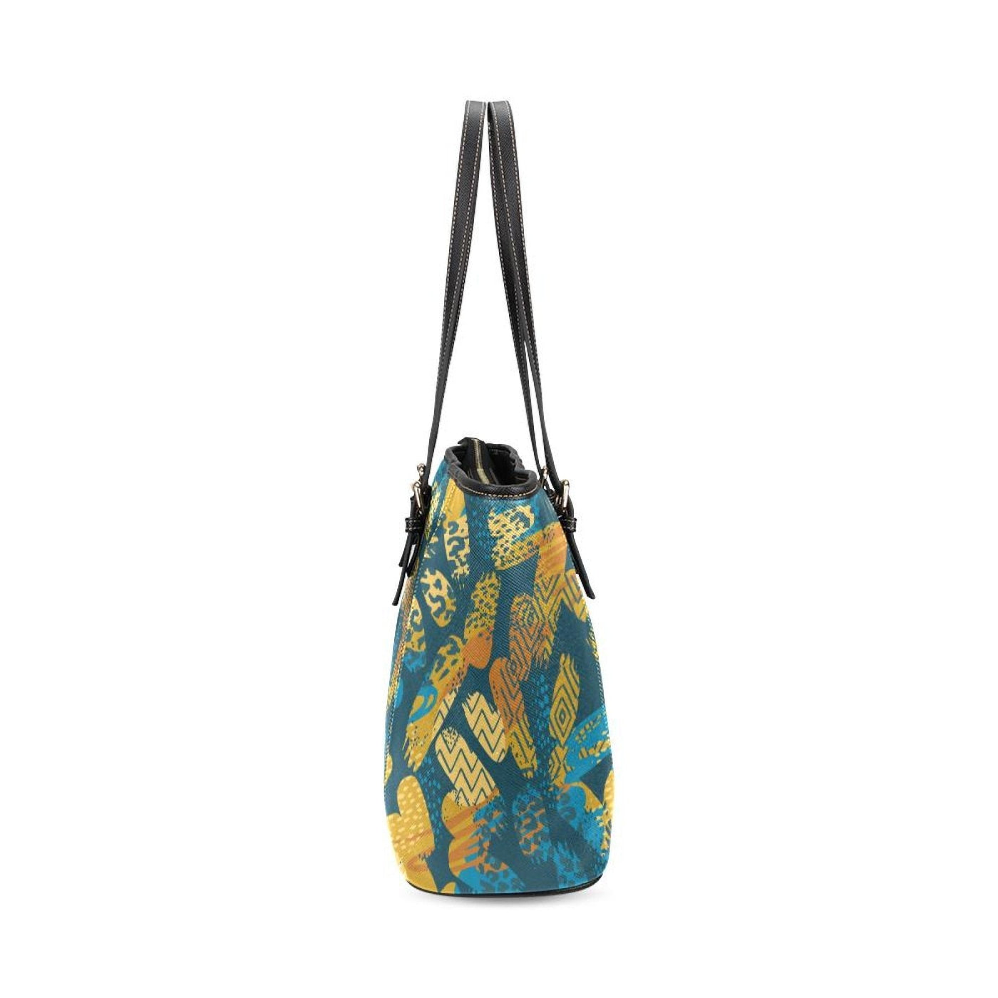 Large Leather Tote Shoulder Bag - Blue Geometric Pattern Illustration - Bags |