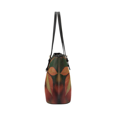 Large Leather Tote Shoulder Bag - Brown Butterfly Pattern Illustration - Bags