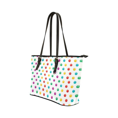 Large Leather Tote Shoulder Bag - Colorful Polka Dot Pattern Illustration - Bags