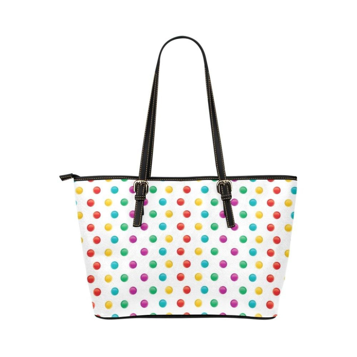 Large Leather Tote Shoulder Bag - Colorful Polka Dot Pattern Illustration - Bags
