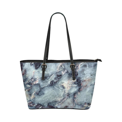 Large Leather Tote Shoulder Bag - Gray And White Marble Pattern Illustration -
