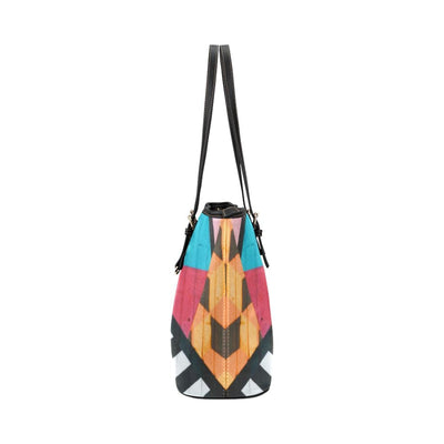 Large Leather Tote Shoulder Bag - Multicolor Geometric illustration - Bags