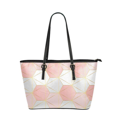 Large Leather Tote Shoulder Bag - Pink And White Geometric Pattern Illustration