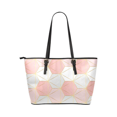 Large Leather Tote Shoulder Bag - Pink And White Geometric Pattern Illustration