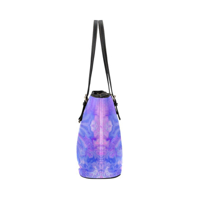 Large Leather Tote Shoulder Bag - Purple And Black Gradient Butterfly Pattern