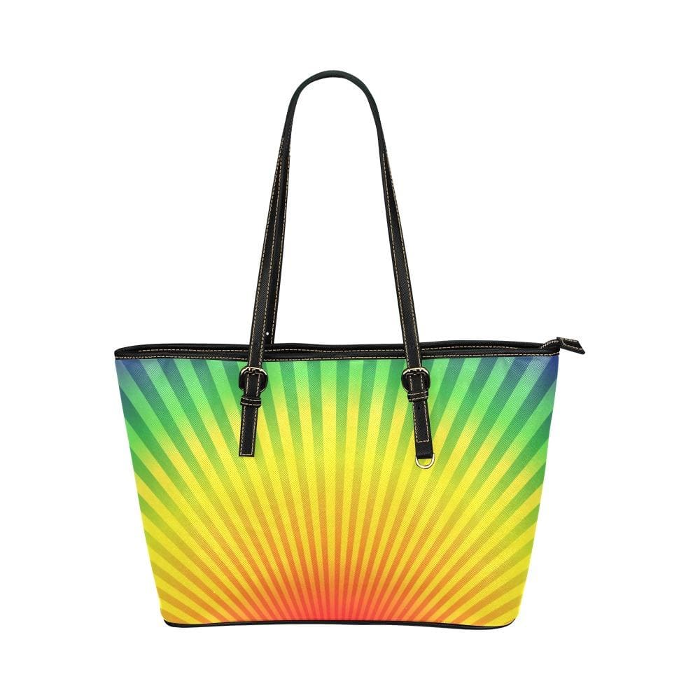 Large Leather Tote Shoulder Bag - Rainbow Radial Illustration - Bags | Leather