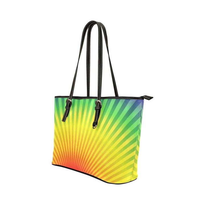 Large Leather Tote Shoulder Bag - Rainbow Radial Illustration - Bags | Leather