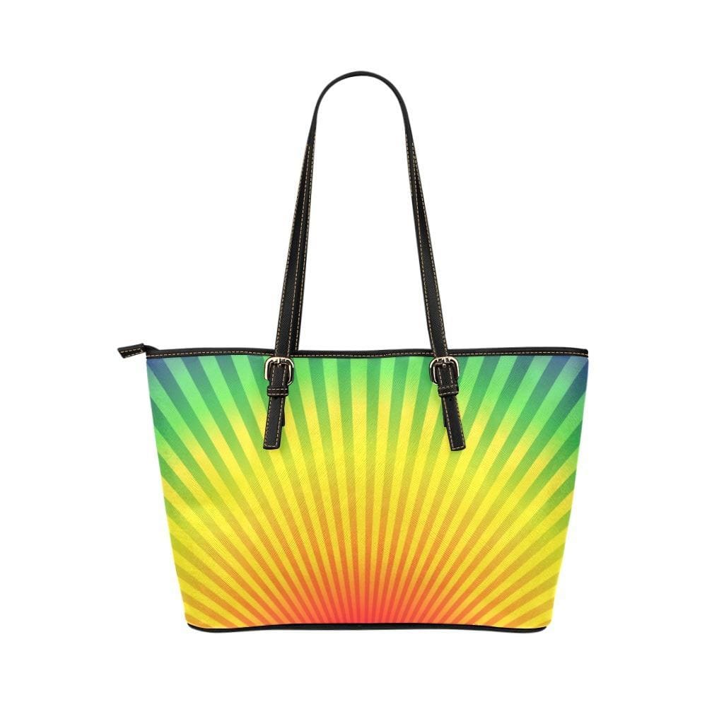 Large Leather Tote Shoulder Bag - Rainbow Radial Illustration - Bags | Leather