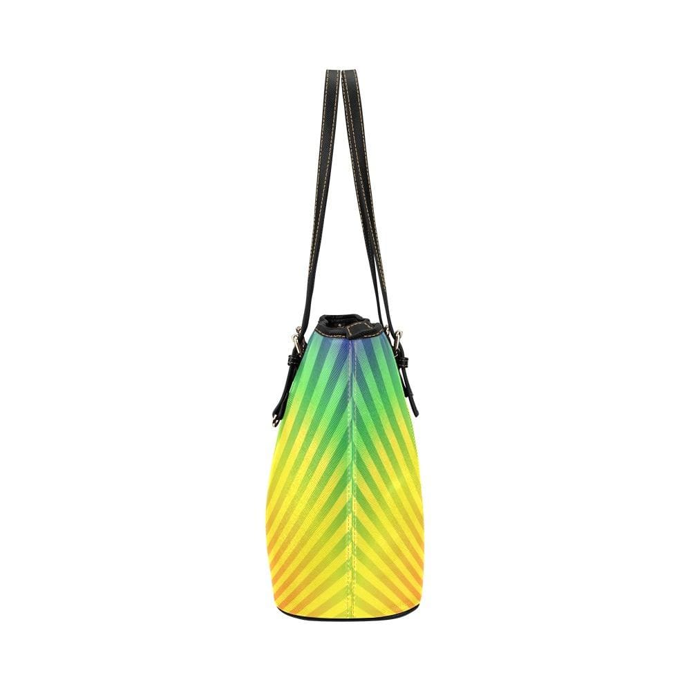 Large Leather Tote Shoulder Bag - Rainbow Radial Illustration - Bags | Leather