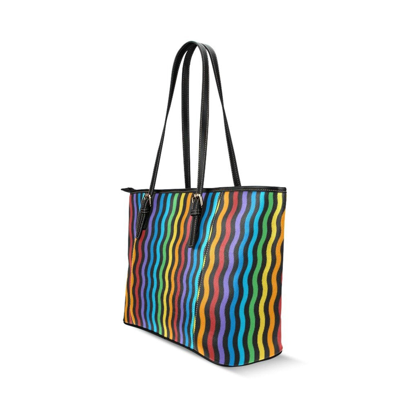 Large Leather Tote Shoulder Bag - Rainbow Stripe Illustration - Bags | Leather