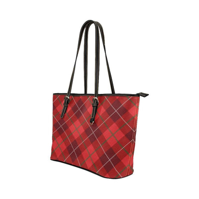 Large Leather Tote Shoulder Bag - Red And Black Plaid Pattern Illustration -