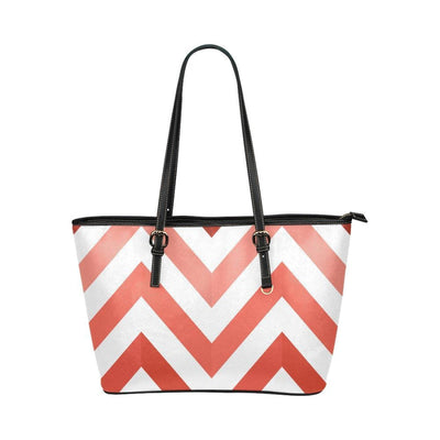 Large Leather Tote Shoulder Bag - Red And White Herringbone Pattern Illustration