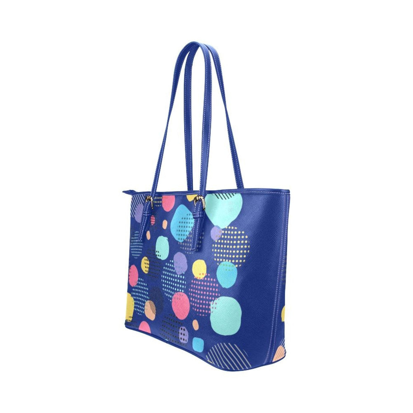 Large Leather Tote Shoulder Bag - Spotty Blue Stylish - Bags | Leather Tote Bags
