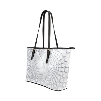 Large Leather Tote Shoulder Bag - White Dove Pattern Illustration - Bags |