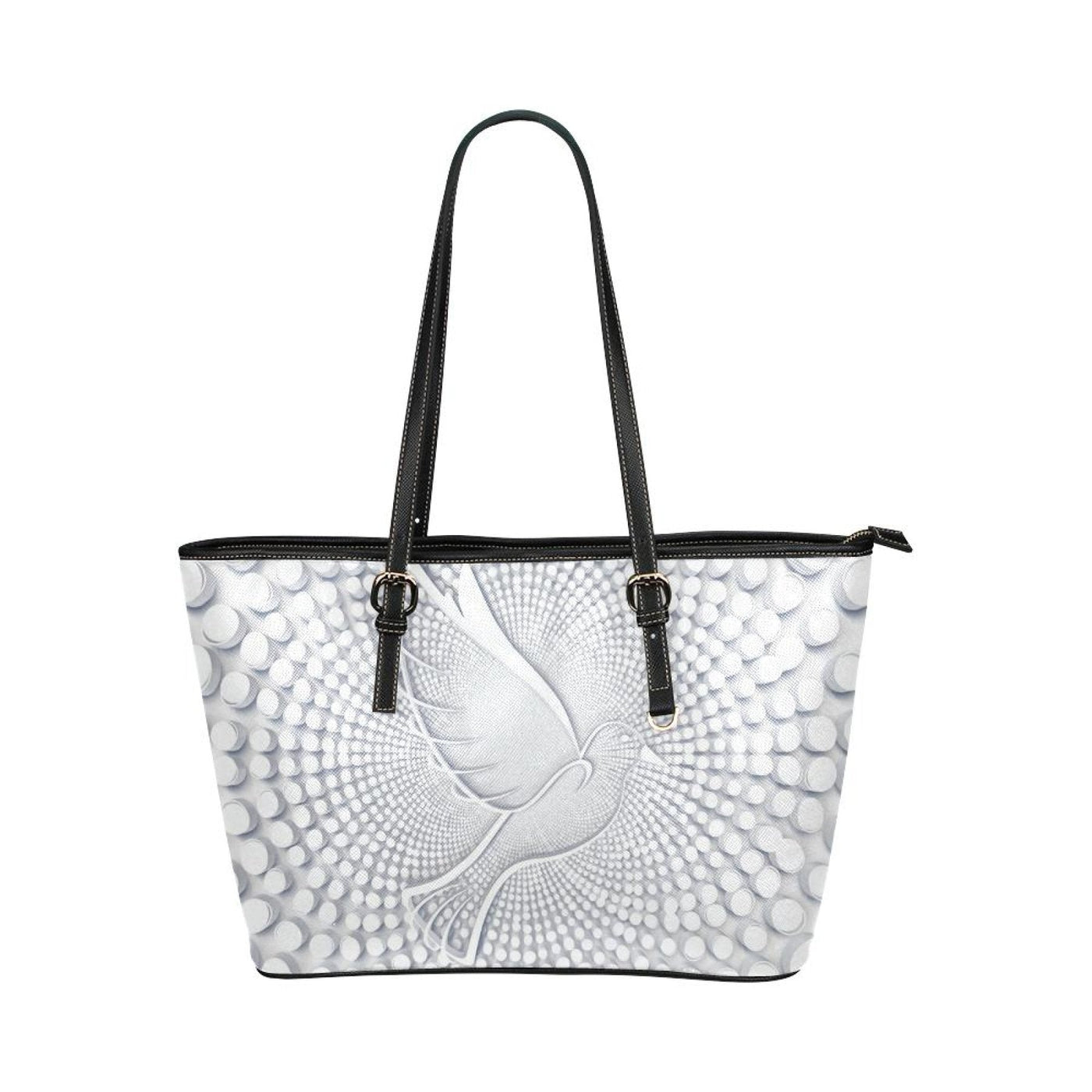 Large Leather Tote Shoulder Bag - White Dove Pattern Illustration - Bags |