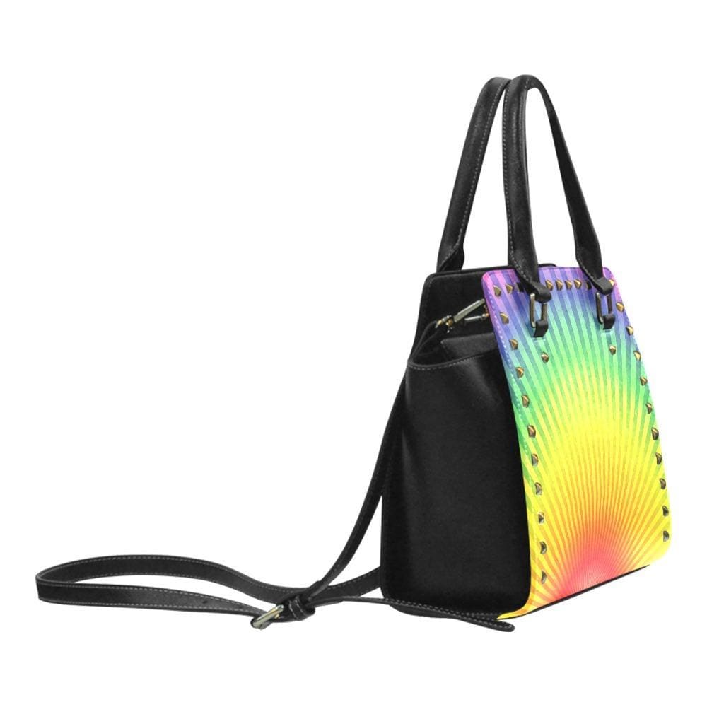Top Handle Leather Rainbow Radial Rivet Design Handbag - Bags | Handbags