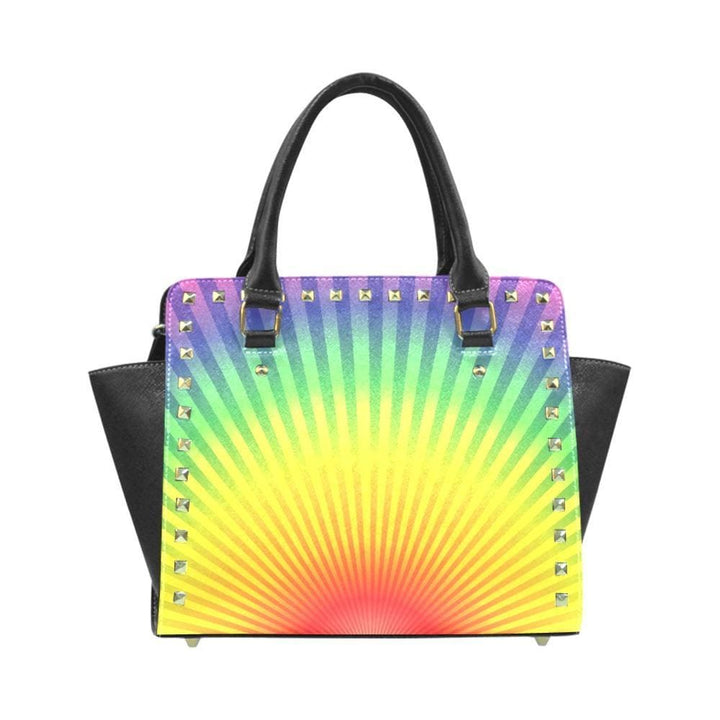 Top Handle Leather Rainbow Radial Rivet Design Handbag - Bags | Handbags