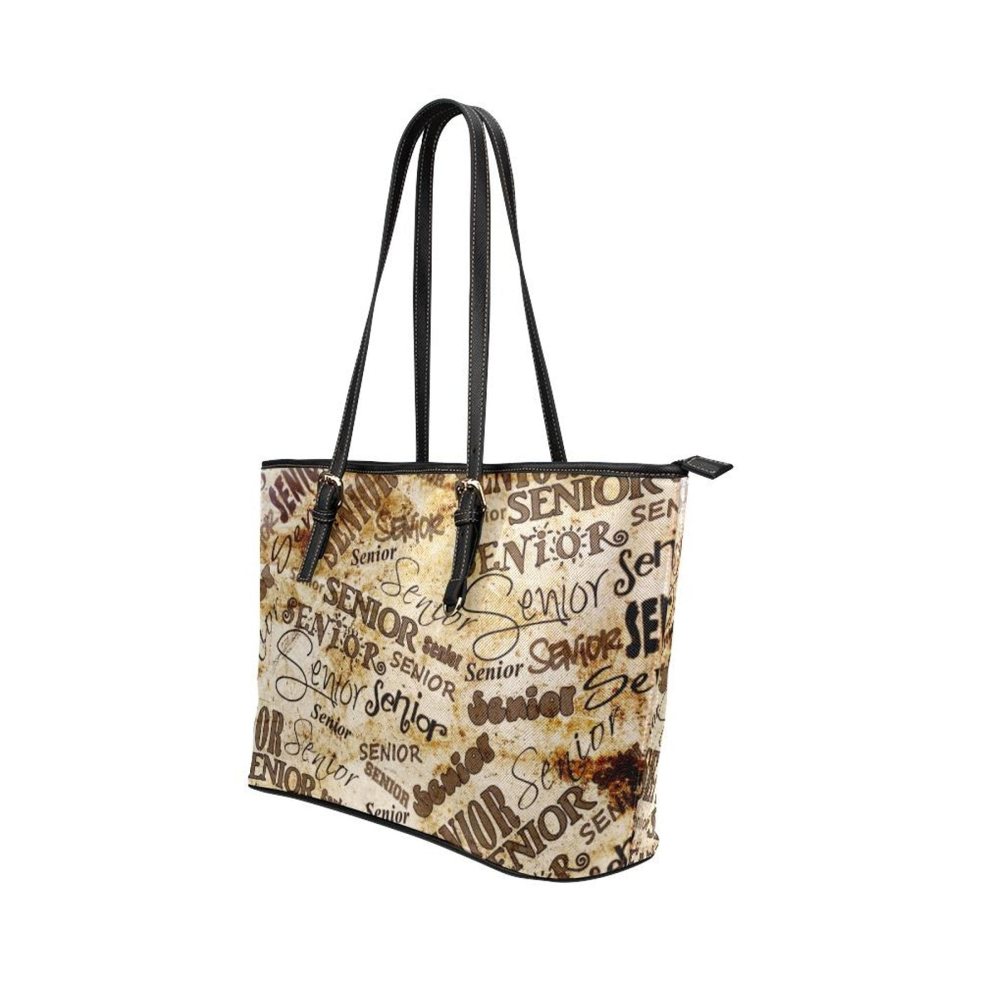 Large Leather Tote Shoulder Bag - Beige And Brown Senior Class Pattern B3558185