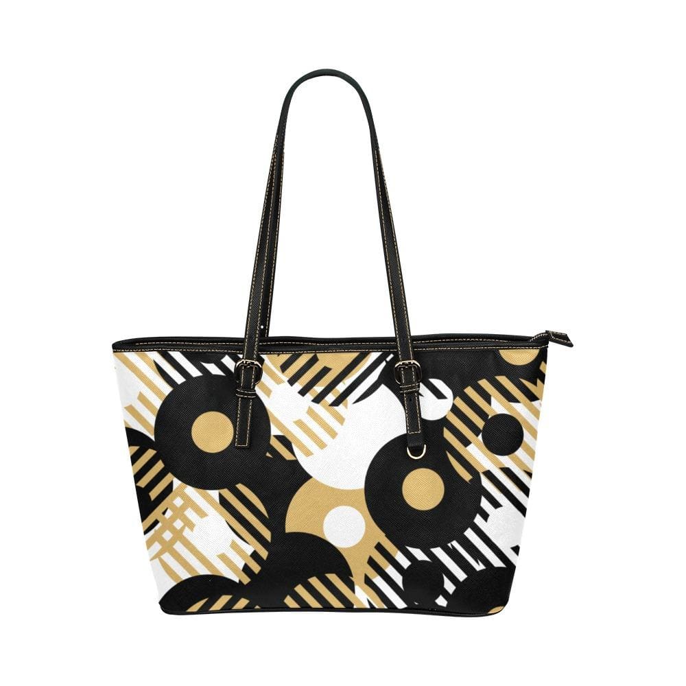 Large Leather Tote Shoulder Bag - Black and Gold Illustration - Bags | Leather