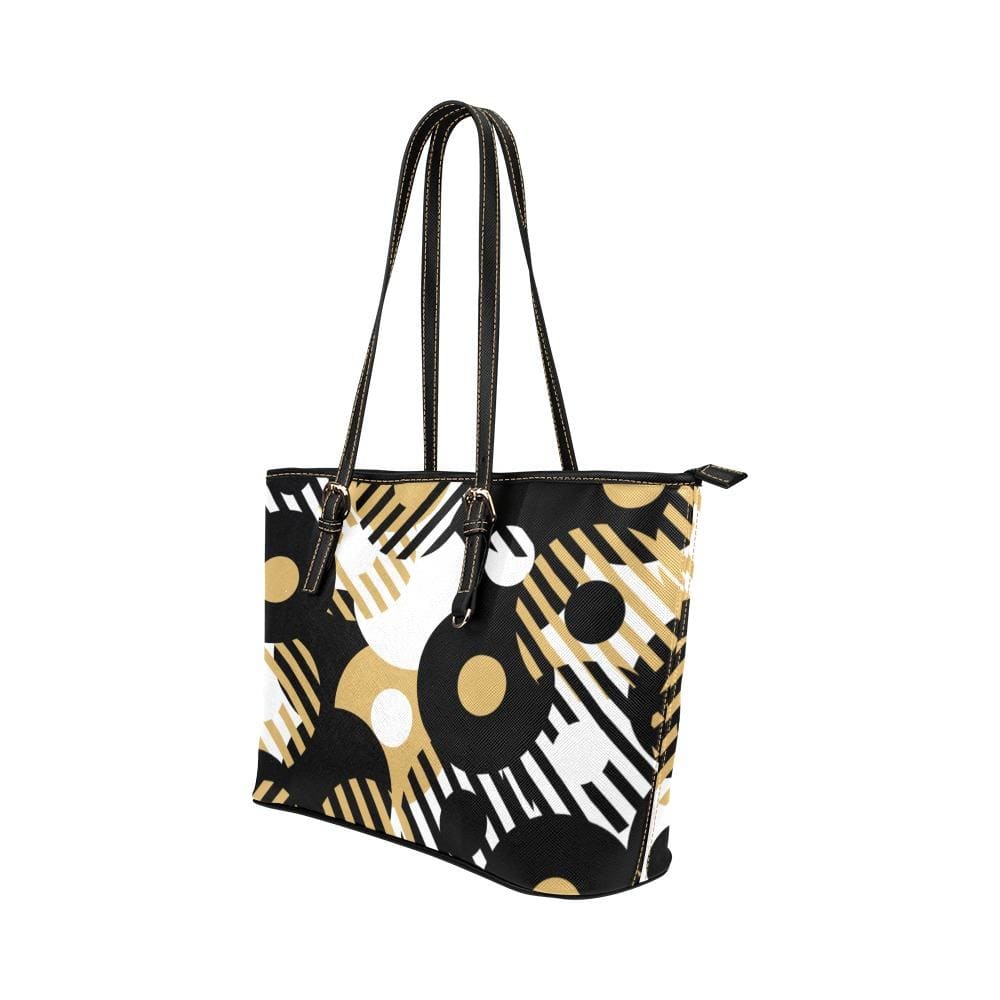 Large Leather Tote Shoulder Bag - Black and Gold Illustration - Bags | Leather