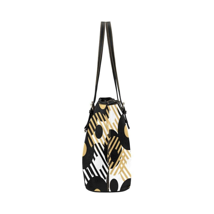 Large Leather Tote Shoulder Bag - Black and Gold Illustration - Bags | Leather