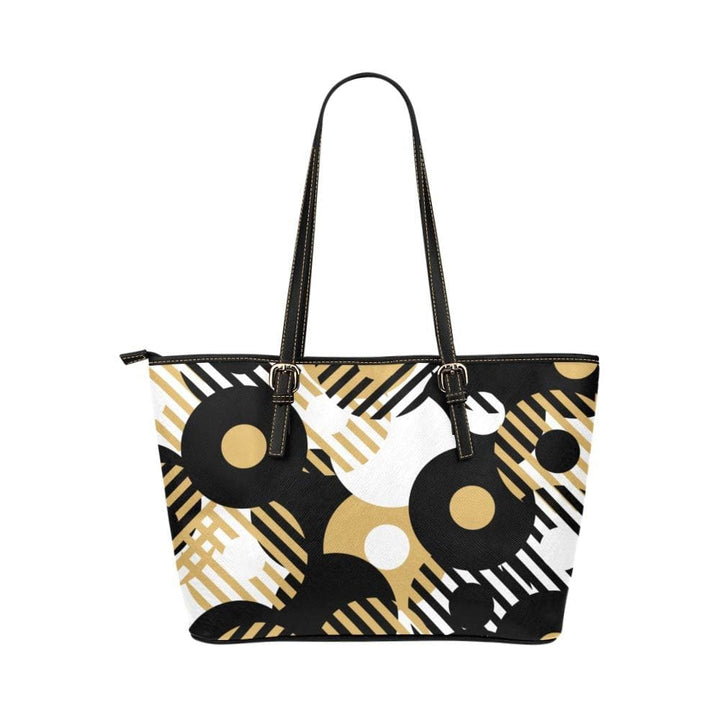 Large Leather Tote Shoulder Bag - Black and Gold Illustration - Bags | Leather