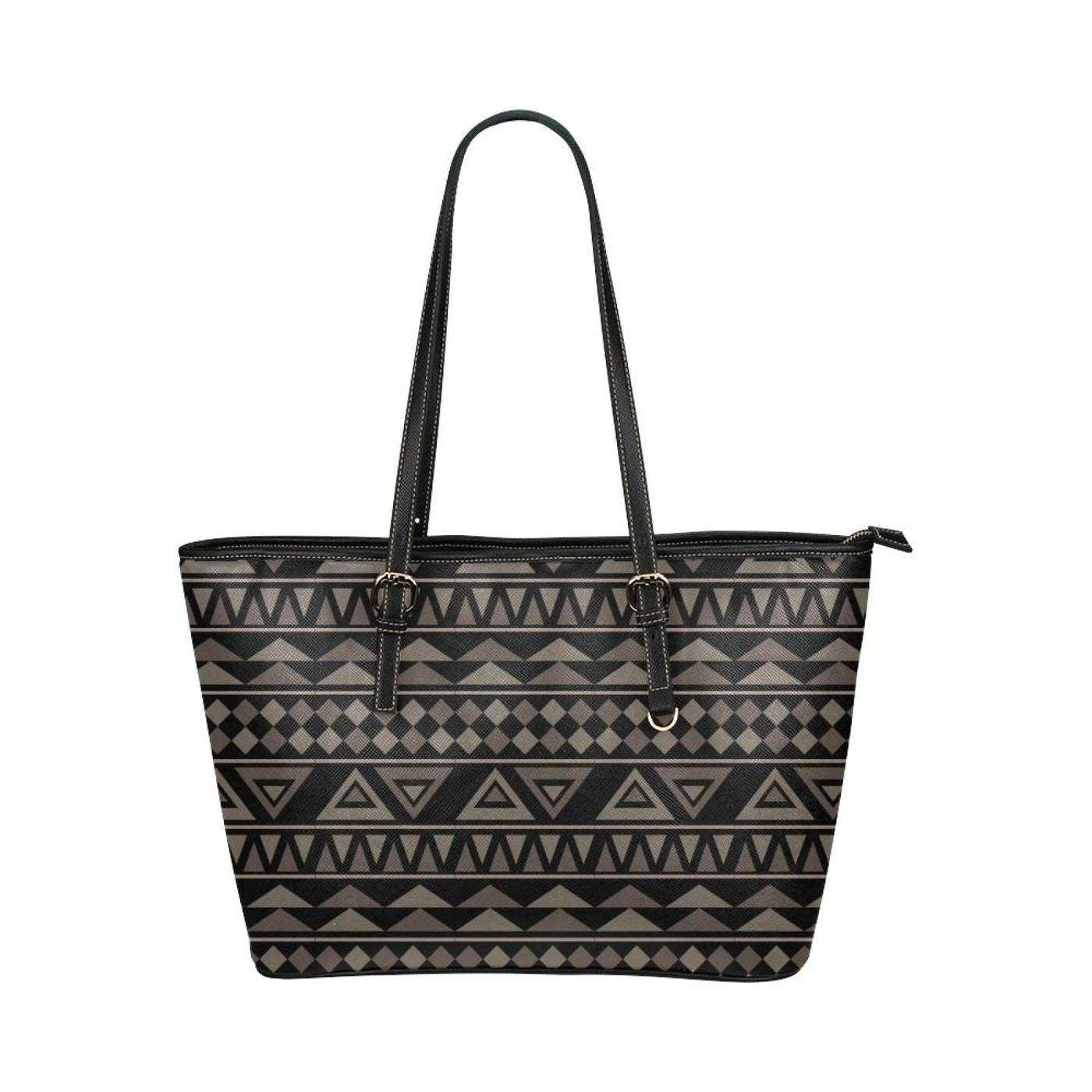 Large Leather Tote Shoulder Bag - Black Geometric Pattern B3554475 - Bags |