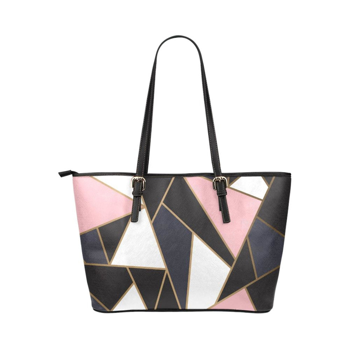 Large Leather Tote Shoulder Bag - Black And Pink Pattern B3554172 - Bags |