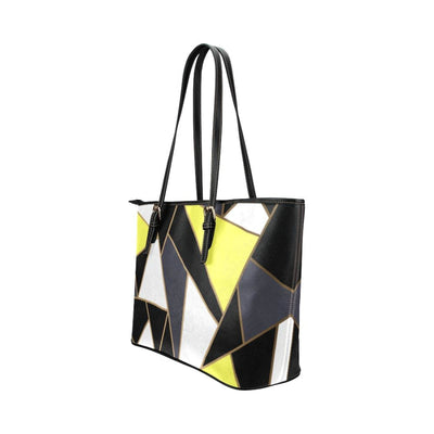 Large Leather Tote Shoulder Bag - Black And Yellow Pattern B3554175 - Bags |