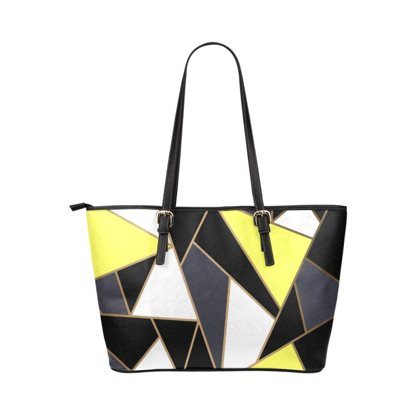 Large Leather Tote Shoulder Bag - Black And Yellow Pattern B3554175 - Bags |