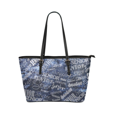 Large Leather Tote Shoulder Bag - Blue And Grey Senior Pattern B3558190 - Bags |