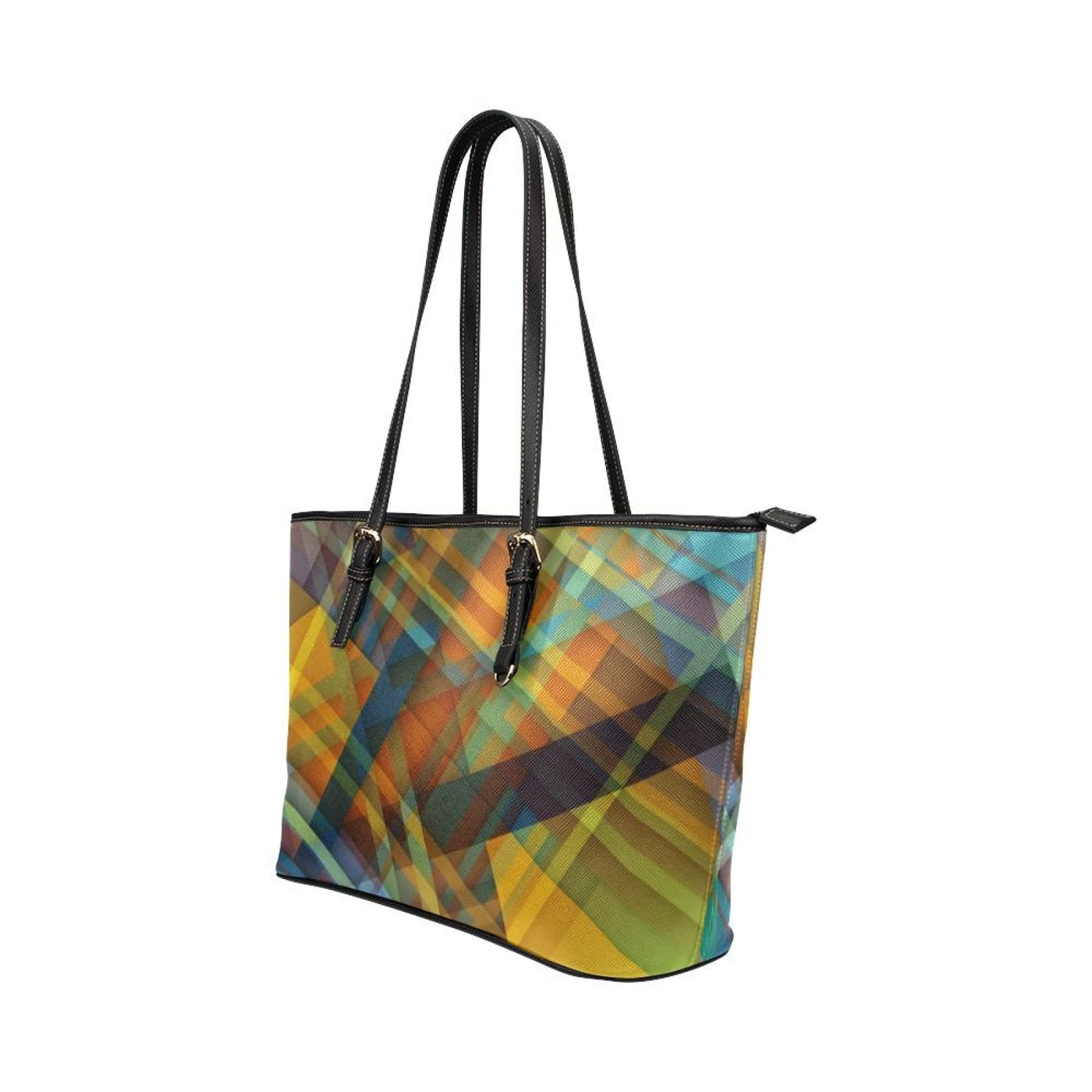Large Leather Tote Shoulder Bag - Brown Abstract Illustration - Bags | Leather