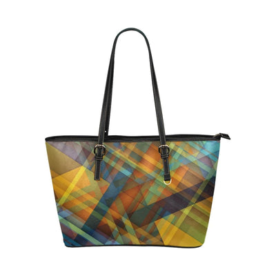 Large Leather Tote Shoulder Bag - Brown Abstract Illustration - Bags | Leather