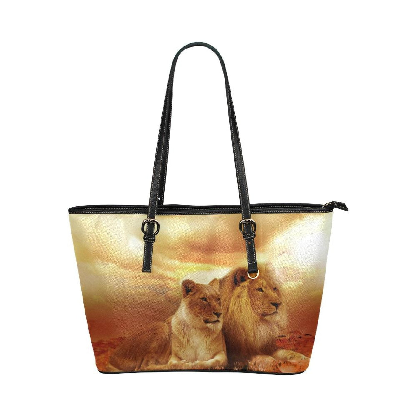 Large Leather Tote Shoulder Bag - Brown Lion And Lioness B3554930 - Bags |