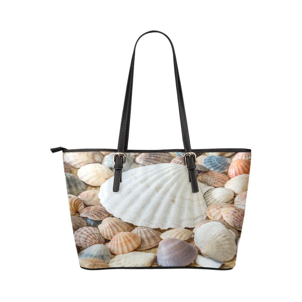 Large Leather Tote Shoulder Bag - Clam Sea Life Illustration Bags