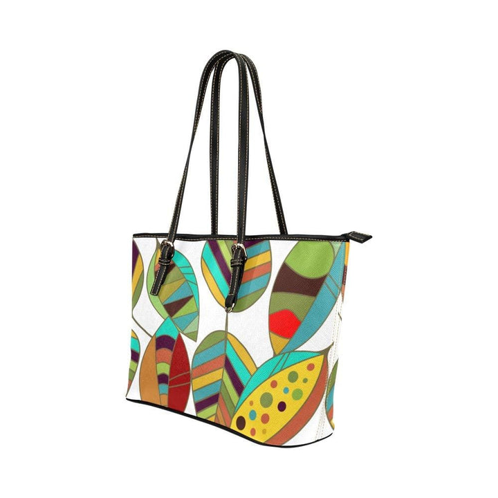 Large Leather Tote Shoulder Bag - Floral Multicolor Illustration - Bags/Leather