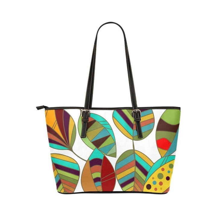 Large Leather Tote Shoulder Bag - Floral Multicolor Illustration - Bags/Leather