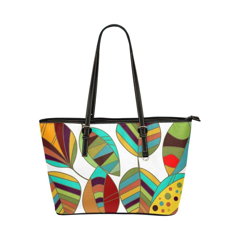 Large Leather Tote Shoulder Bag - Floral Multicolor Illustration - Bags/Leather