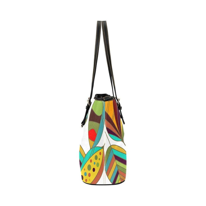 Large Leather Tote Shoulder Bag - Floral Multicolor Illustration - Bags/Leather